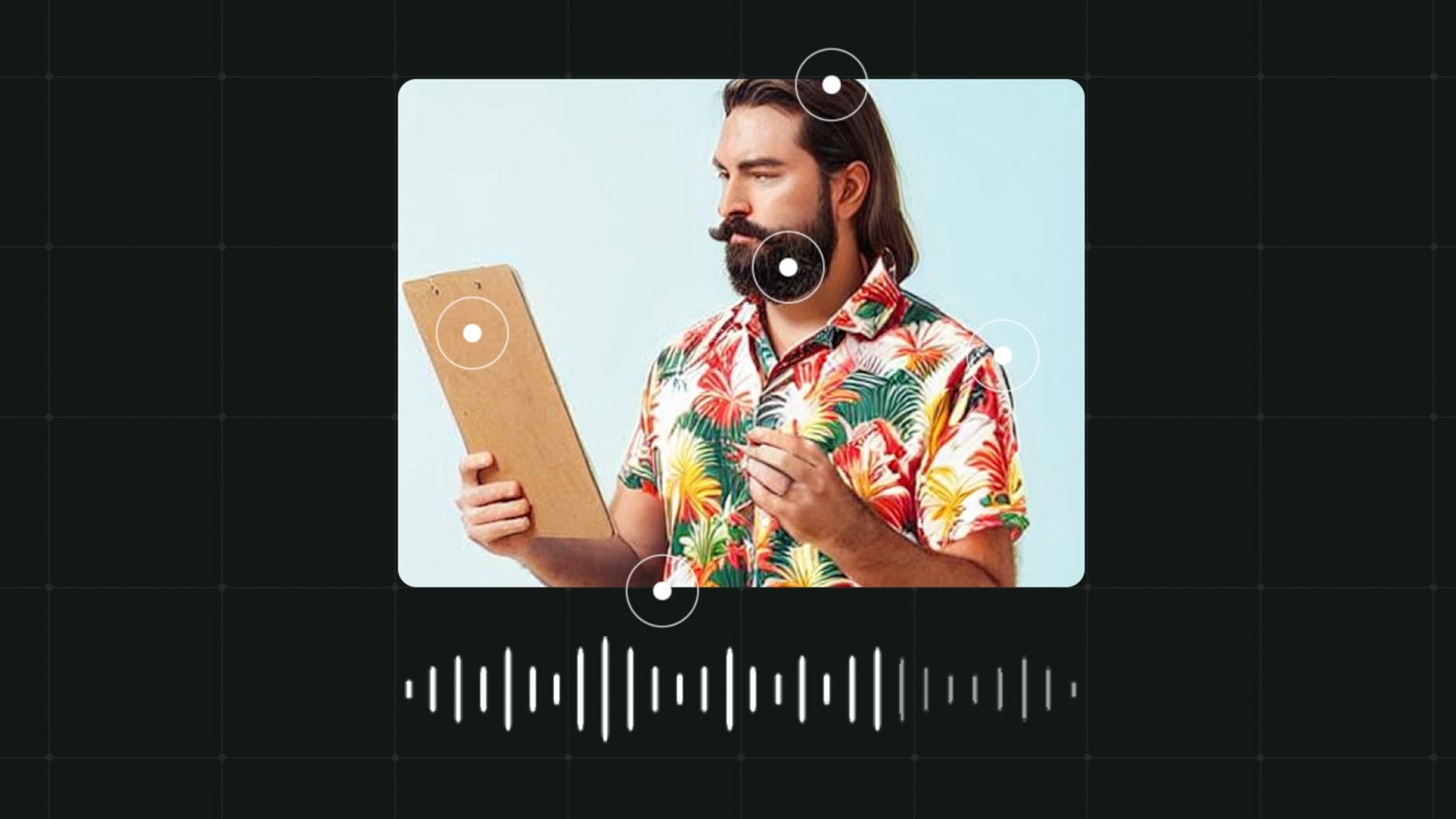 man holding clipboard with audio waves underneath